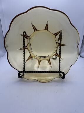 Anchor Hocking 1960s Paneled Amber Glass Bowl Scalloped Edge Yellow Gold Vintage